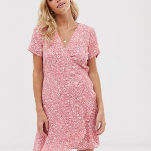 Stradivarius wrapped short dress in Pink