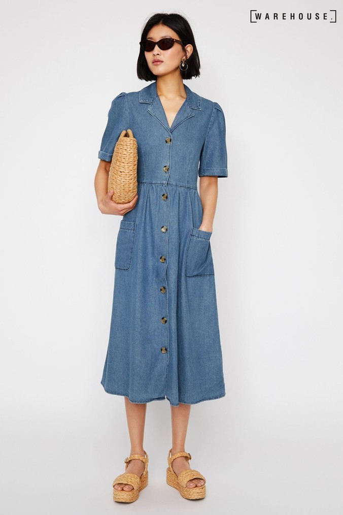 warehouse denim midi dress