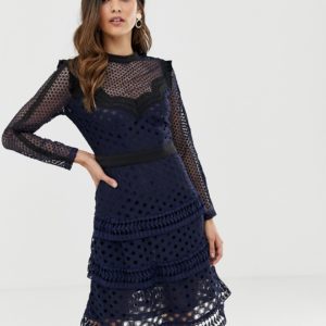 Y.A.S lazer cut lace tiered mini dress