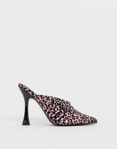 ASOS DESIGN Phillis flared high heel mules in leopard print