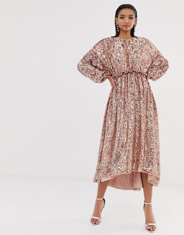 ASOS EDITION open back waisted midi dress in sequin - Liyanah