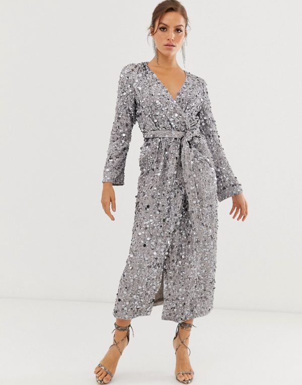 ASOS EDITION wrap midi dress in disc sequin - Liyanah