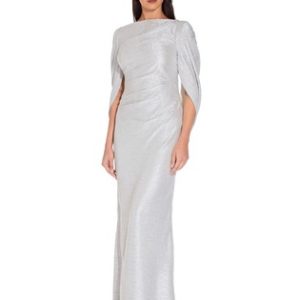 Adrianna Papell White Metallic Knit Long Dress - Liyanah