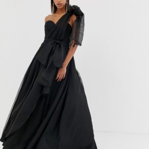 Bariano full prom one shoulder maxi dress with detachable bow detail in black - Liyanah