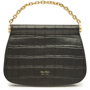 MAX MARA Sylvia Embossed Leather Shoulder Black Bag - Liyanah