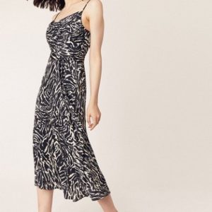 Oasis Black White Zebra Cowl Bias Cut Midi Dress