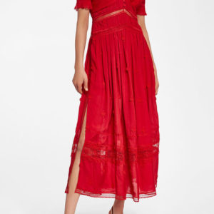 SELF-PORTRAIT 3D Plumetis Midi Dress with Lace - Liyanah