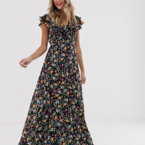 Twisted Wunder chiffon maxi dress with ruffle detail in ditsy floral