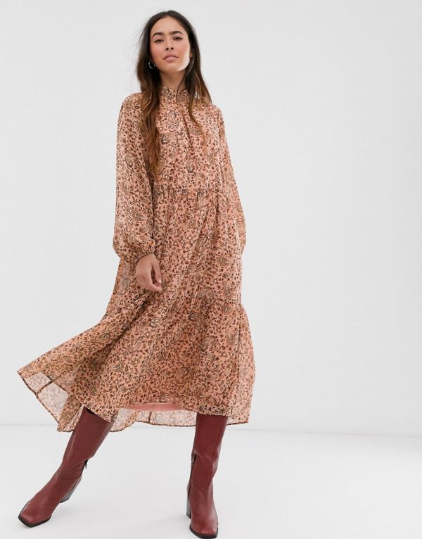 Vila high neck paisley maxi dress