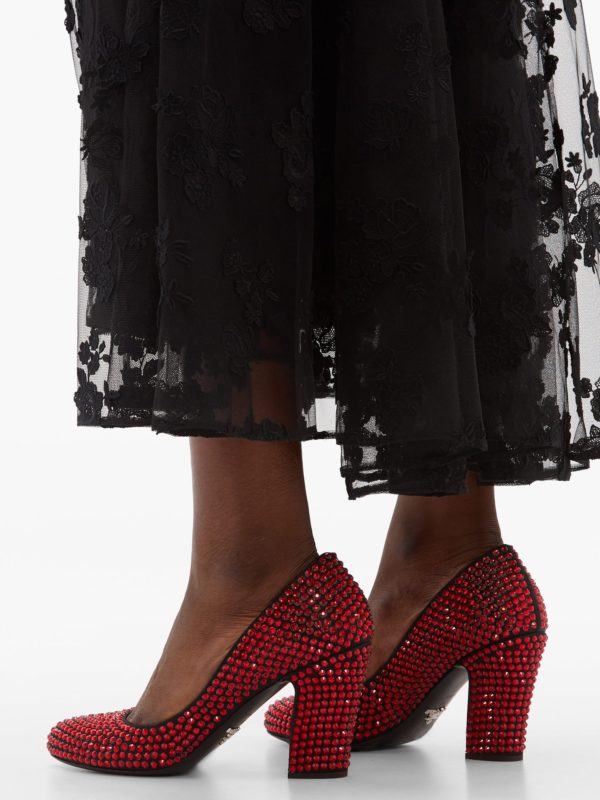 PRADA Crystal-embellished leather pumps - Liyanah